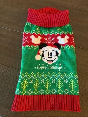 Disney Mickey Mouse Green and Red Holiday Knit Dog Sweater Medium